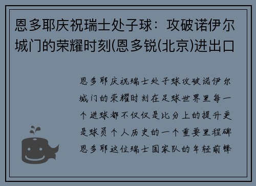 恩多耶庆祝瑞士处子球：攻破诺伊尔城门的荣耀时刻(恩多锐(北京)进出口有限公司)