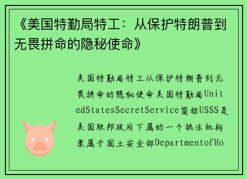 《美国特勤局特工：从保护特朗普到无畏拼命的隐秘使命》