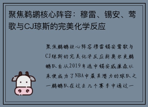 聚焦鹈鹕核心阵容：穆雷、锡安、莺歌与CJ琼斯的完美化学反应