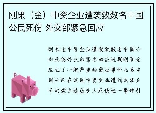 刚果（金）中资企业遭袭致数名中国公民死伤 外交部紧急回应