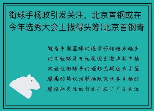 街球手杨政引发关注，北京首钢或在今年选秀大会上拔得头筹(北京首钢青年队杨策)