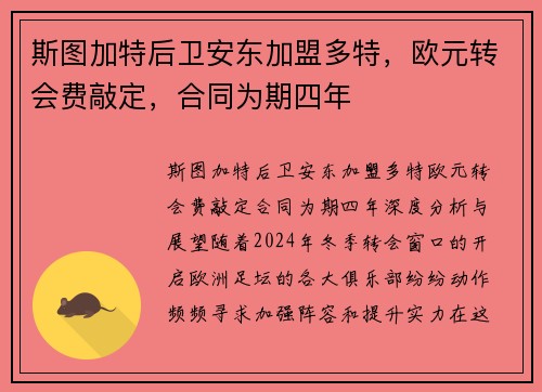斯图加特后卫安东加盟多特，欧元转会费敲定，合同为期四年