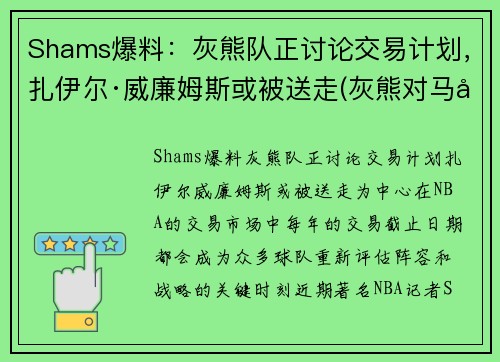 Shams爆料：灰熊队正讨论交易计划，扎伊尔·威廉姆斯或被送走(灰熊对马刺聚胜顽球汇)