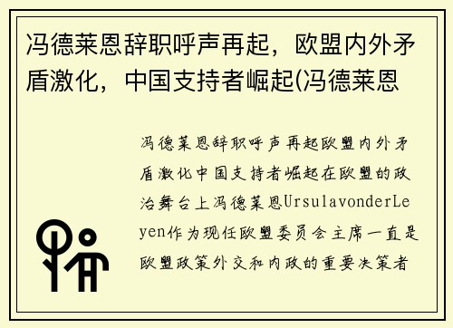 冯德莱恩辞职呼声再起，欧盟内外矛盾激化，中国支持者崛起(冯德莱恩 丈夫)